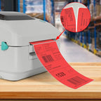 Red Direct Thermal Labels 4 × 6 Inch Vinyl Self-Adhesive Fanfold Shipping Stickers Waterproof Perforated Printer Decal for Office School Warehouse 500 PCS
