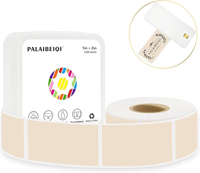 1x2 inch Blank Removable Freezer Labels Printable Rectangle Stickers 500PCS Water Oil Resistant with Perforation Line for Food Containers Jars Pantry Organization, Light Brown