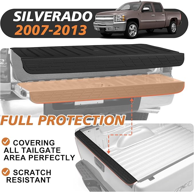 TripleAliners Tailgate Mat with Tailgate Cap Top Protector for 2007-2013 Chevy Silverado & GMC Sierra 1500 Upgrade Full-Coverage All Weather Liner Protector Replacement (Won't Fit Drop-in Liners)