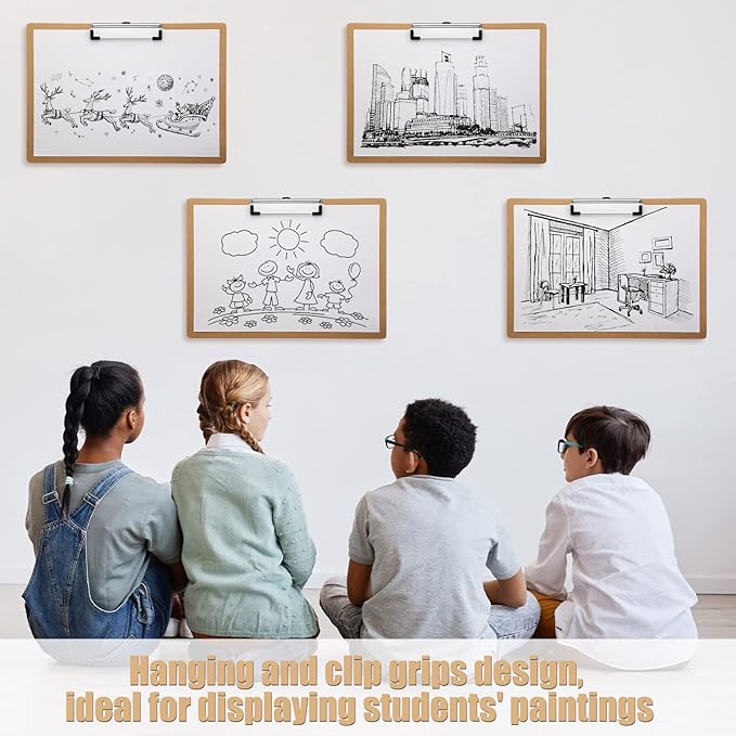 Sherr 15 Pcs Clipboard 9 x 13 Inch Large Landscape Clipboards with Low Profile Clip Brown Wooden Horizontal Clipboard Layout for School Classroom Office Drawing Sketching Art Back to School Supplies