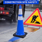 OrangeStar 36" Traffic Cones 6-Pack Blue Safety Cones with Reflective Collars, Heavy Duty Base for Construction, Parking Lot, Road Work, Flexible PVC, Indoor & Outdoor Use