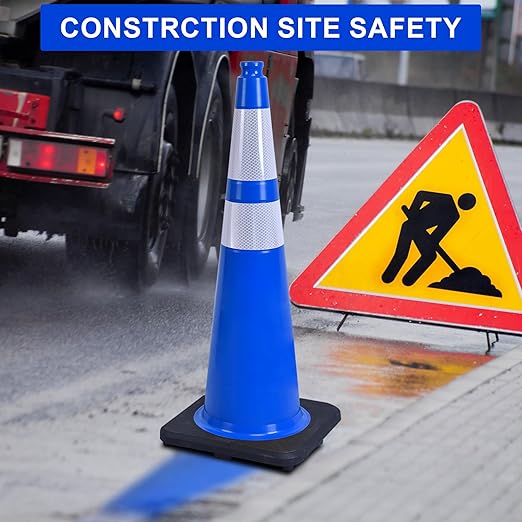 OrangeStar 36" Traffic Cones 6-Pack Blue Safety Cones with Reflective Collars, Heavy Duty Base for Construction, Parking Lot, Road Work, Flexible PVC, Indoor & Outdoor Use