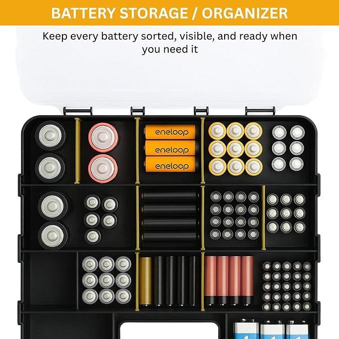 Andalus Tools Organizer Box, Small Parts Storage 34-Compartment Double-Sided Portable Hardware Organizer Removable Plastic Dividers for Screws, Nuts, Bolts, Nails – Yellow (1 Pack, 12.5" x 10.5" x 3")