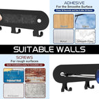 2 Pack Key Holder for Wall,Key Hooks,Key Holder Wall Mount Self Adhesive, Key Rack Wall Mount for Wall No Drill for Living Room, Kitchen, Bathroom, Garage (Black, 12 Hooks)