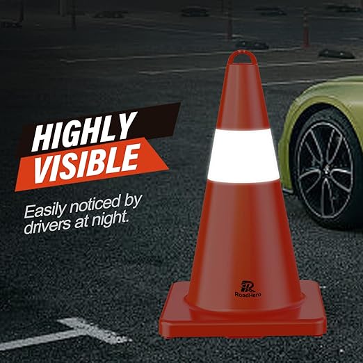 RoadHero Traffic Cones 18 Inch, 6 Pack Safety Cones with Handle, Orange Cones with Reflective Collar, Cones for Parking Lot, Sport and Driving Training, Road Safety, Construction Events