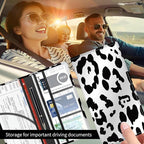 Premium Car Registration and Insurance Card Holder, Cute PU Leather Car Document Holder, Vehicle Glove Box Car Organizer with Magnetic Closure for Driver License, Cards Black White Cow Print