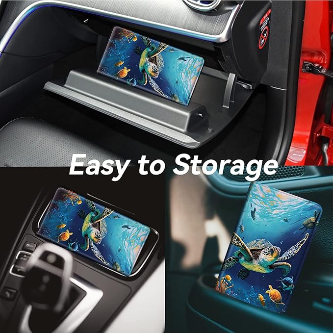Car Registration and Insurance Holder, Leather Car Glove Box Organizer, Cool Car Accessories for ID, Driver's License Cards & Essential Document, Business Cards, Men&Women,Ocean Sea Turtle Fish