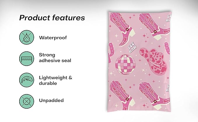 6x9 Poly Mailers – Disco Cowgirl – Waterproof, Tear-Resistant Shipping Bags with Adhesive Seal – 100 Pack – Package Mint