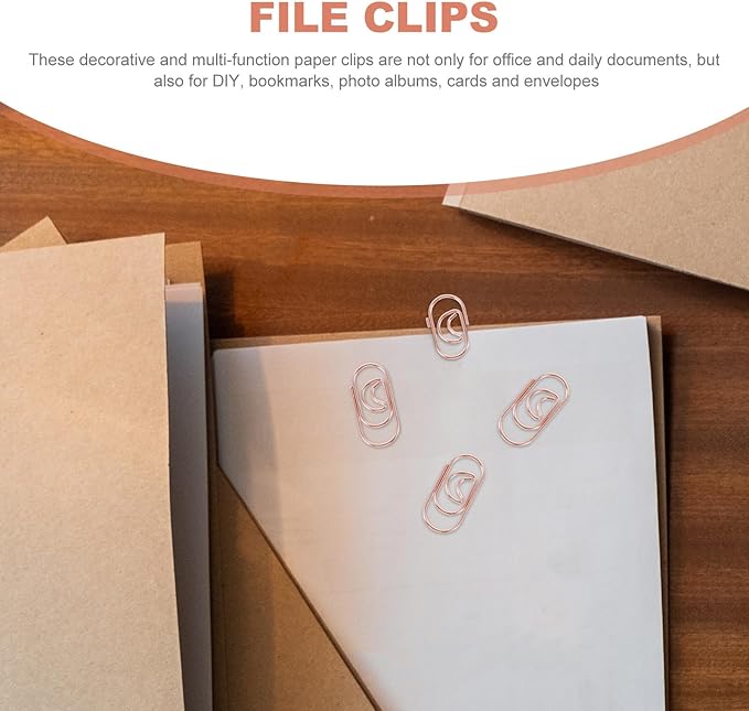 COHEALI 100Pcs Small Crescent Shaped Paper Clips Metal Decorative Clips Rose Gold Multi-Use Office Document Fasteners for Bills and School Supplies