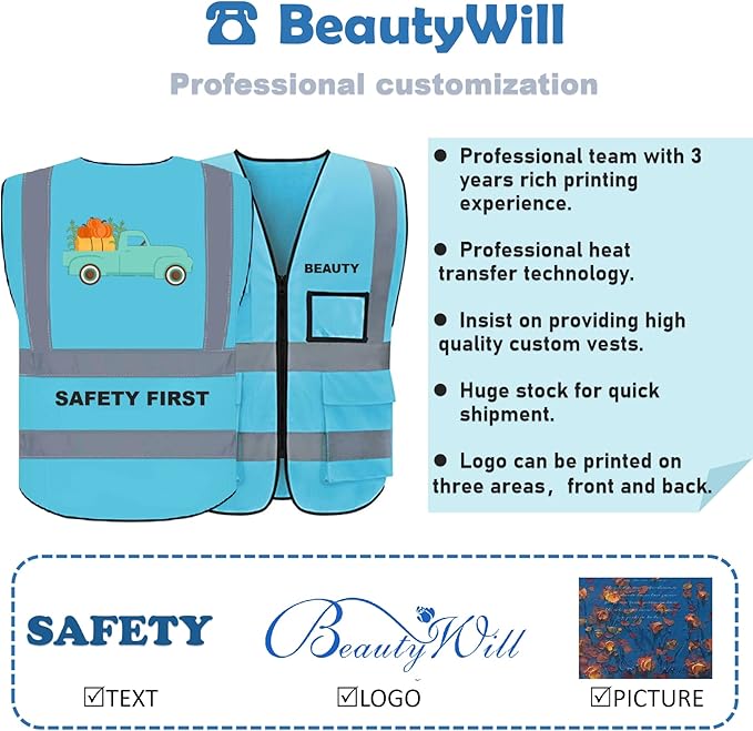 Safety Vest 1 pcs Customize Logo Class 2 High Visibility Reflective Vest with 5 Pockets Construction Security Work Vest ANSI/ISEA Standards