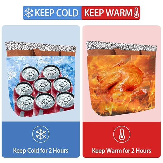 2Pk Insulated Reusable Tote Bag for Grocery Shopping for Women/Men, Pizza/Food Delivery Bag to Keep Food Cold/Hot for Professional Catering, Cooler Bags for Travel/Beach/Picnic, Cow Print