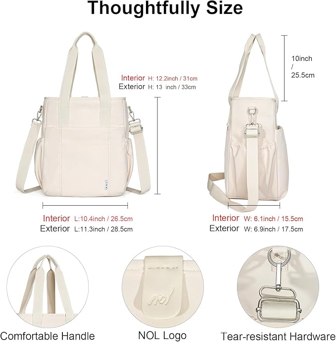 NOL Insulated Lunch Bag for Women, Large Spacious Lunch Tote Bag With Removable Adjustable Shoulder Strap with Multi Pockets,Leakproof Cooler Bag,Lightweight Nylon Waterproof Lunch Box For Work,Cream