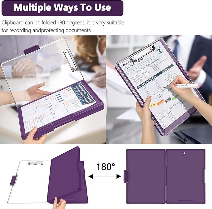 Clipboard with Storage,Heavy Duty Clip Boards 8.5x11 with 2 Storage Case,Clear Visible Top Panel Storage Clipboards,Side Open Clip Boards,Nursing Clipboard Folder Case for Office Supplies-Dark Purple