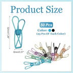 PATIKIL 50Pcs Paper Office Binder Clips, 1.26" Small Metal Wire Hollow Out Paper Clamps Long Tail Binder Clips for Photo Clothes Hanging Office Home Kitchen Food Package, Black/Blue