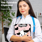 Clipboard with Storage,Storage Clipboard with Pen Holder,Heavy Duty Plastic Storage Clipboard with Low Profile Clip, Clipboard Folder, Teacher Must Haves, Office Supplies,Cute Cows Pink