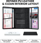 LINTRU Car Registration and Insurance Holder Trifold, Oversized Fit with Reinforced Construction, Matte PU Leather Vehicle Glove Box Organizer for Documents, Car Accessories for Men and Women