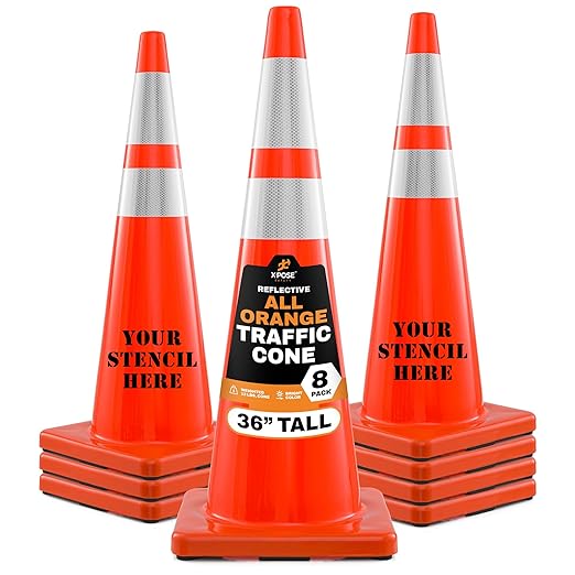 Xpose Safety 36 Inch Orange Traffic Cones Heavy Duty 12lb with 6" & 4" Collars, 8 Pack - Multipurpose PVC Plastic Safety Cone for Parking, Soccer, Caution, Kids and Construction - DOT Approved
