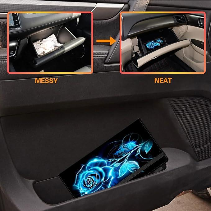 Car Registration and Insurance Holder,Leather Vehicle Glove Box Organizer Wallet for Document,Perfect for any Car,Truck,Motorcycle,Driver License,Trailer or Boat,Men & Women,Glitter Roses Flower