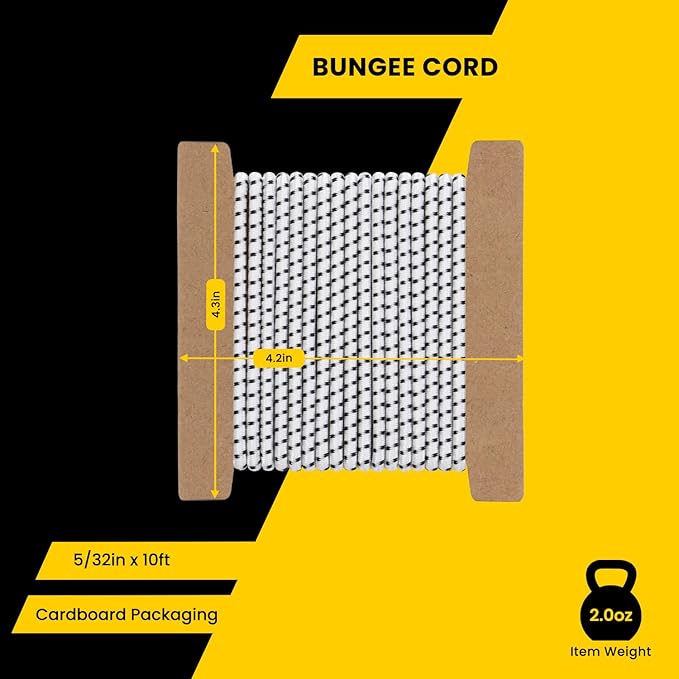 Bungee Cord Elastic Shock Cord 5/32" x 10' Bungee Rope for DIY, Tie Downs, Kayak and Outdoor - White&Black