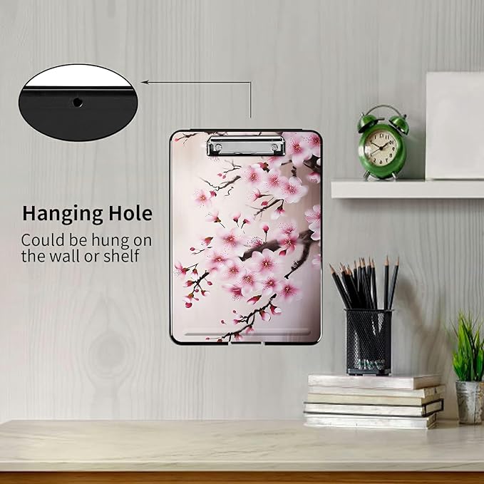 A4 Clipboards,Folder Clipboard with Storage Cherry Blossom Heavy Duty Clip Boards Waterproof Nursing Plastic File Folder Storage Box Clipboard Case for Teacher,Doctor,Office