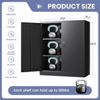 Metal Storage Cabinet, Wide & Deep Storage Cabinet with 2 Doors and Adjustable Shelves, Lockable Tool Cabinet for Garage,Home Office and School (Black)
