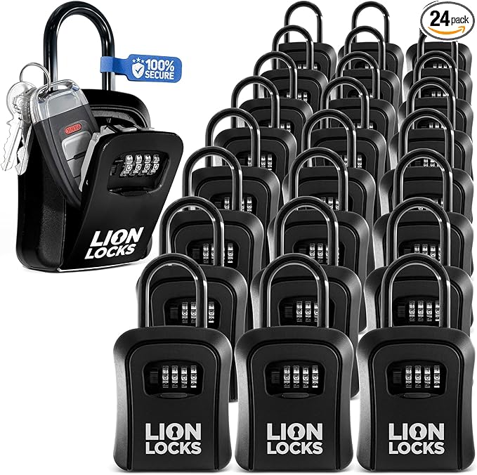 Key Lock Box for Keys with Code (24 Pack) 4 Digit Combination Lockbox for Keys Outdoor, Portable, Waterproof, Realtor Lock Box, Black