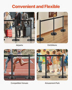 VEVOR Stanchion Post, 6 Pcs Stanchions with Retractable Belts, Carbon Steel Black Stanchions Queue with Sand Injection Hollow Base, Crowd Control Barriers for Theaters, Parties, Weddings, Exhibitions