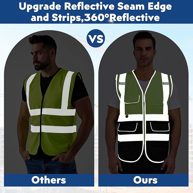BeautyWill 10/20 Pack Custom Logo Safety Vest,Bulk High Visibility Class 2 Reflective Work Vests