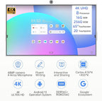 JAV Smart Board with Google EDLA Certified, 65 inch Interactive Whiteboard - 4K UHD 16+256GB Digital Smart Whiteboard Touch Screen with 48MP Camera for Classroom Office (Wall Mount Included)