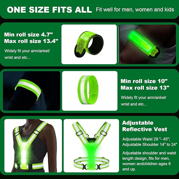 Reflective Running Gear with Led Armband Rechargeable, 5 Colors Lights Up Reflective Running Vest Rechargeable for Night Walking Running Cycling Jogging, Adjustable Size for Men Women Kids