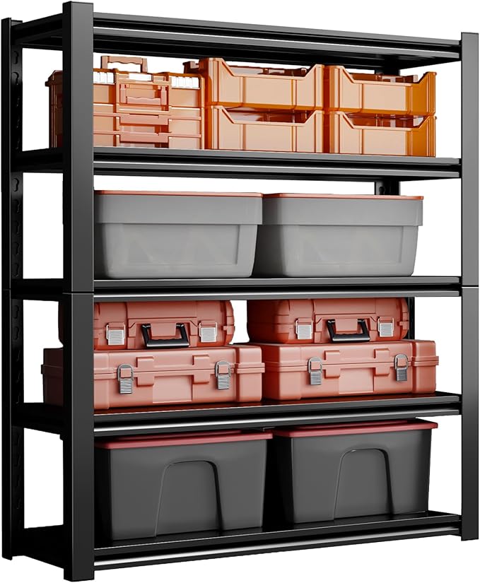 72" H Garage Shelving Units 5-Tier Adjustable Storage Shelves 2500LBS Heavy Duty Metal Shelves Utility Industrial Shelving Rack for Garage Warehouse Pantry Basement,Black (23.6" D×47.2" W×72" H)