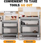 3 Tier Tool Cart on Wheels with Drawers - Three Tier Rolling Cart with Lockable Storage - Mechanic Tool Chest - Tool Chest with Wheels Used in Garage, Indoors, Workshop (Gray)