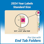 2024 Year Labels, Doctor Stuff 2024 Chart Stickers, Fluorescent Pink Color Coded, USA Made Year Stickers for End Tab File Folders, 500 Labels per Roll, 1 Roll, 3/4" x 1-1/2"