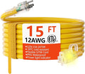 HUANCHAIN 12/3 Gauge Heavy Duty Outdoor Extension Cord 15 ft Waterproof with Lighted end, Flexible Cold-Resistant 3 Prong Electric Cord Outside, 15Amp 1875W 12AWG SJTW, Yellow, ETL
