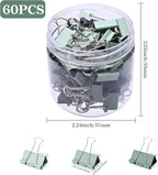 Temiary Aesthetic Binder Clips, 60 Pcs 0.6 Inches Small Metal Binder Clip with Clear Storage Container, Binding Paperwork Clamps for School Teachers Office Supplies (Green)