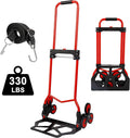 Foldable 6-Wheel Stair Climbing Dolly - 180Lbs Capacity, Telescopic Handle & Bungee Cord - Portable Hand Truck for Stairs, Moving & Deliveries