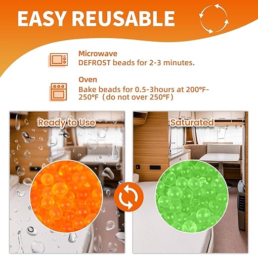 5X 1000 Gram Reachargeable Silica Gel Beads with 5 Cloth Bags, Indicating Moisture Absorber Desiccant Packs for Storage