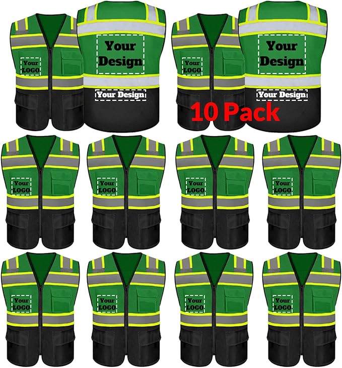 Safety Vest Customize Logo with 5 Pockets & Zipper Reflective High Visibility Vest Class 2 Outdoor Workwear