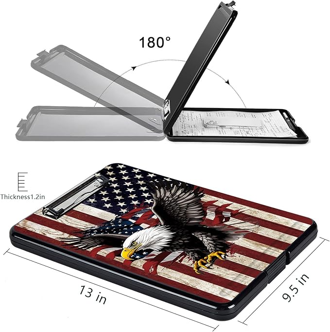 Clipboard with Storage, High Capacity Plastic Storage Clipboard with Pen Holder for for Women Teachers Work, School & Office Supplies, Cute Pattern Decorative Clipboards, America Falg Eagle
