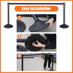 41" Black Crowd Control Stanchion Set, Stable Heavy-Duty Rubber Base with 10 Feet Retractable Belt Crowd Control Barriers, Retractable stanchions for Outdoor Safety (6 Pack)