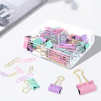 Cute Paper Clips Binder Clips Combo Set, 165 Psc, Assorted Size Paper Clips for Office, Cute Office Supplies Set, Purple (Colorful)
