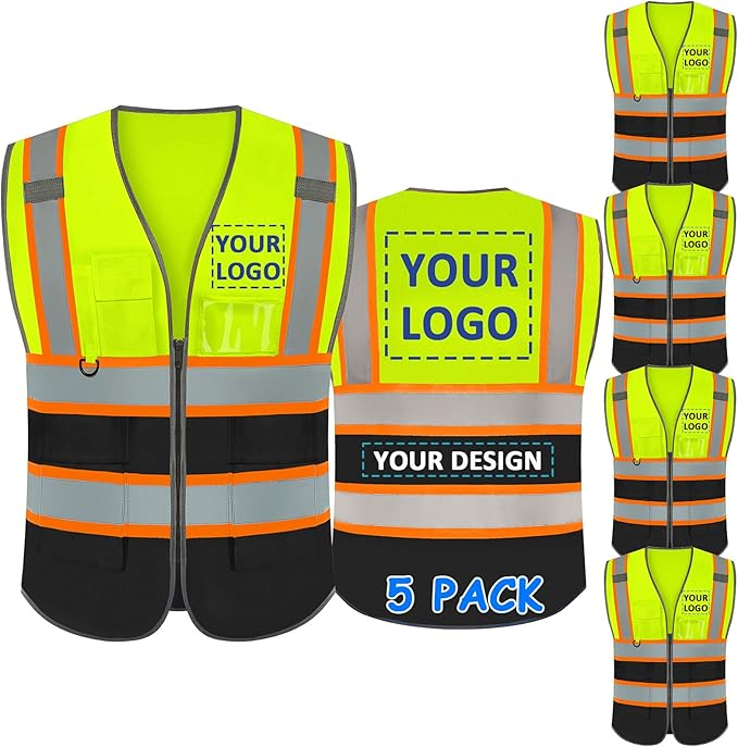 BeautyWill Custom Logo Safety Vest Class 2 High Visibility Reflective Vest for Men - Personalized Logo Team Vest