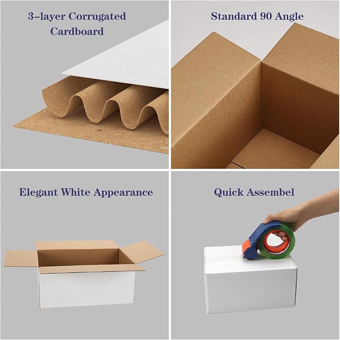 Shipping Boxes 9X6X4 Set of 40, White Corrugated Cardboard Box for Mailing Business Packaging