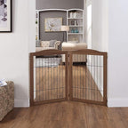 unipaws 44" Wide Dog Gate and Extension Kit, Free Standing Pet Gate, Wooden Dog Gates for Stairs, Doorway, Indoor Safety Fence for Dogs, 31.5" Height, Walnut