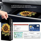 Premium Car Registration and Insurance Card Holder, Cute PU Leather Car Document Holder, Vehicle Glove Box Car Organizer with Magnetic Closure for Driver License, Cards USA Sunflower Flag