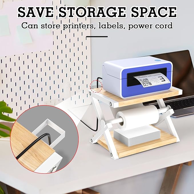 Alyoen Label Holder for Rolls and Fan-Fold Labels, Thermal Shipping Label Holder for Thermal Printer, Desktop Label Printer Accessory Supplies for Home, Office, Small Business (Beige + White)