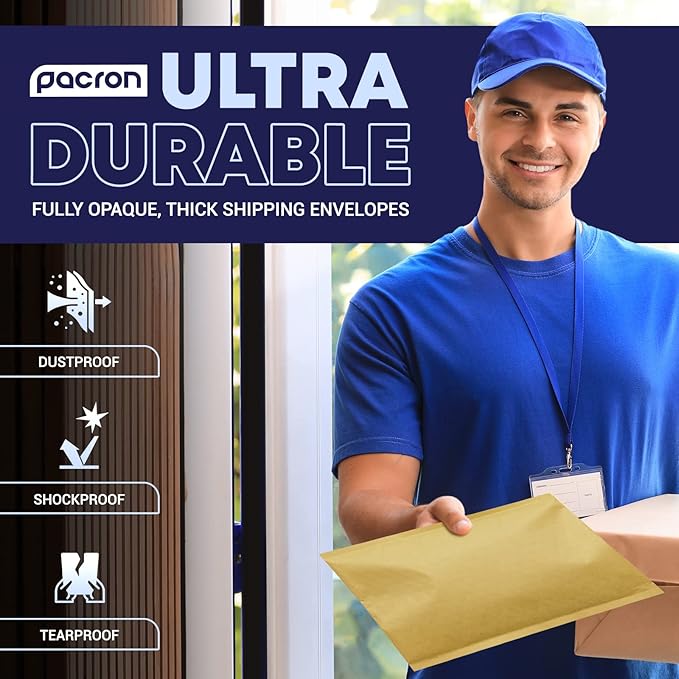 Kraft Bubble Mailers 200 Pack, 8.5 x 14.5 Inch Padded Shipping Envelopes, Yellow Mailing Envelopes for Documents & Packages, Durable & Lightweight, Made in USA
