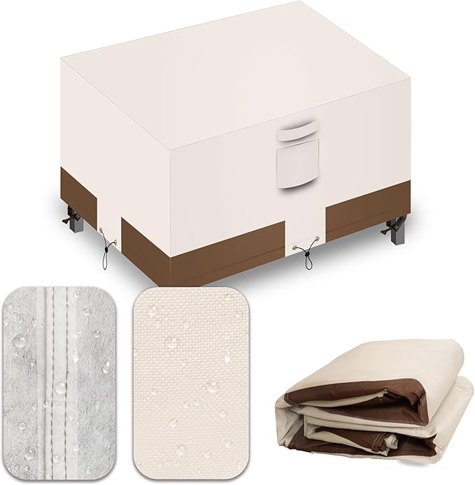 Heavy Duty Patio Furniture Covers Waterproof, 600D Outdoor Furniture Cover Waterproof for Sectional Sofa Couch, Outdoor Dining Table and Chair Set Covers 68''L x 38''W x 28''H, Beige Brown