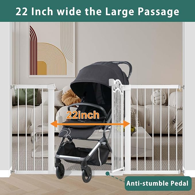 Fairy Baby 29.5"-40.5" Extra Wide Baby Gate, Metal Child Safety Gate for Kids Or Pets, Long Dog Gates Indoor No Drill for House Doorway, Pressure Mounted Easy Walk Through Pet Gate with Door, White