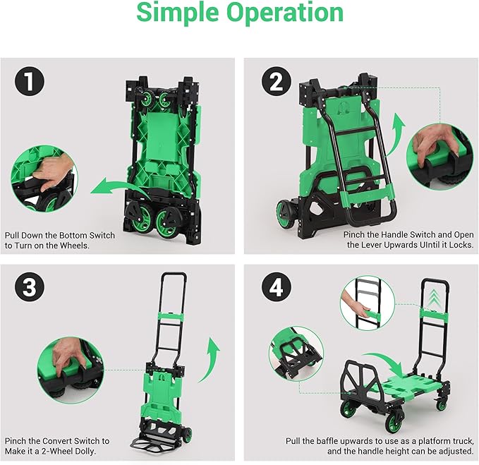 2-in-1 Folding Hand Truck with Folding Basket,Collapsible Hand Truck Dolly with Retractable Handle and 4 Wheels,330 LB Capacity Portable Dolly Cart for Moving and Shopping,Durable and Easy to Store